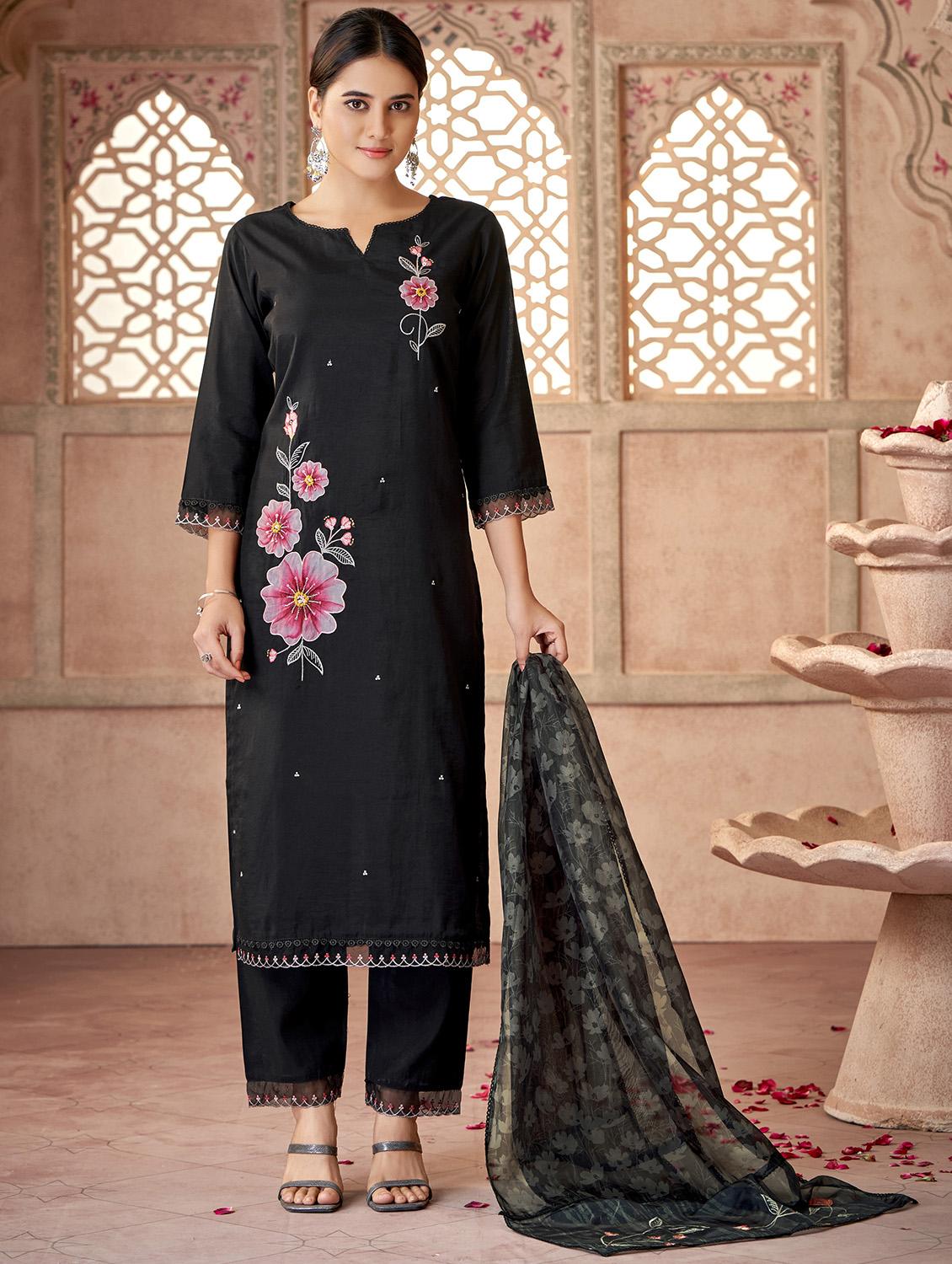 women black notch neck kurta pant set with dupatta - 20542119 - Zoom Image - 4