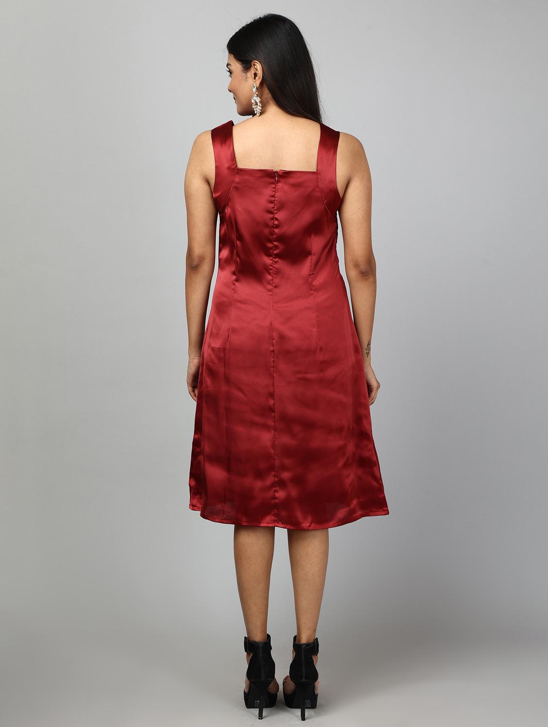 women square neck satin a-line dress - 20554501 - Standard Image - 3