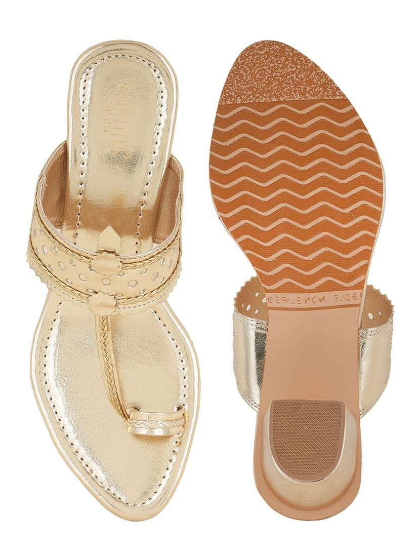 women gold strap detailed slip on sandal - 20569122 - Standard Image - 3