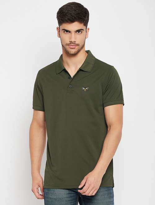 men solid olive green polo t-shirt - 20570782 - Very Small Image - 1