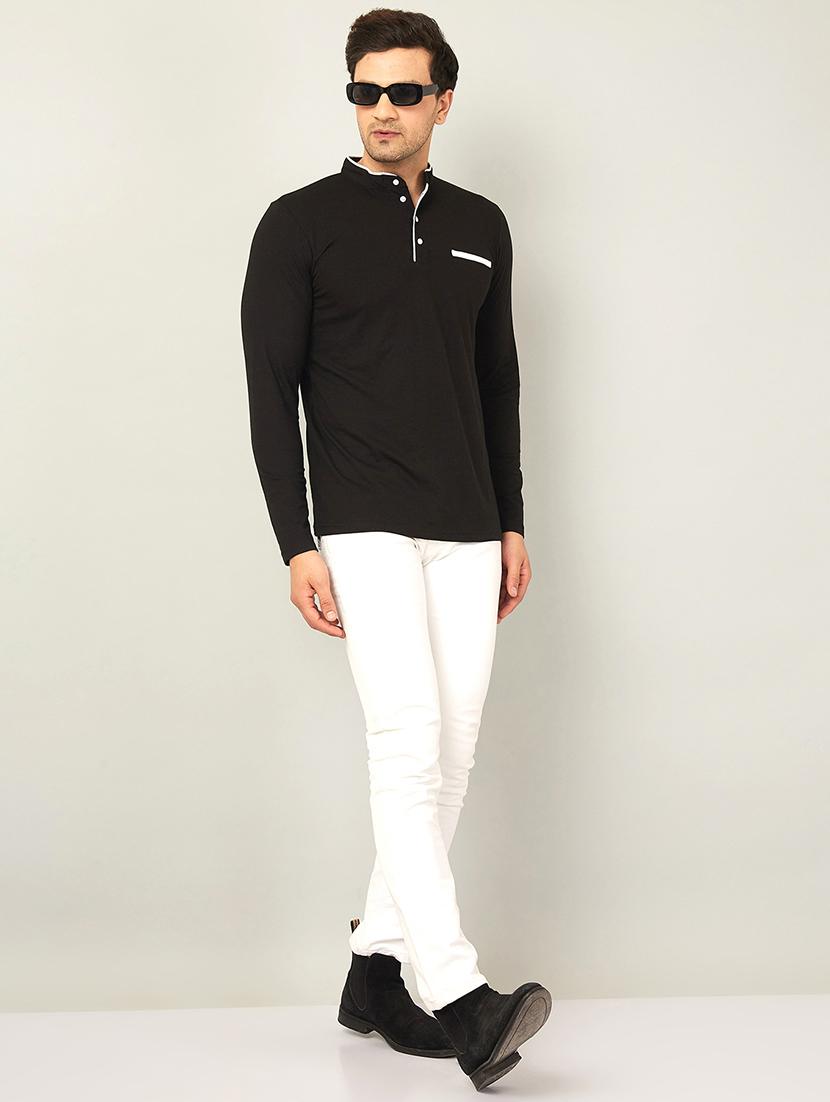 men mandarin neck solid t-shirt - 20570968 - Standard Image - 4