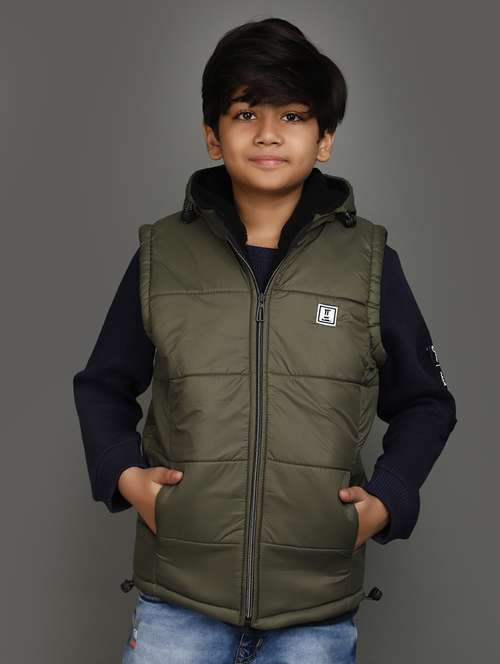 olive green solid sleeveless jacket - 20589991 - Very Small Image - 1