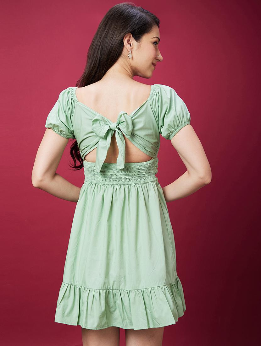 women green solid tiered dress - 20594219 - Zoom Image - 2