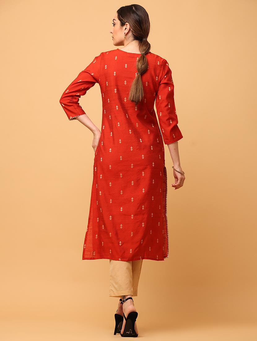 red three quarter sleeve suit set - 20598412 - Zoom Image - 2