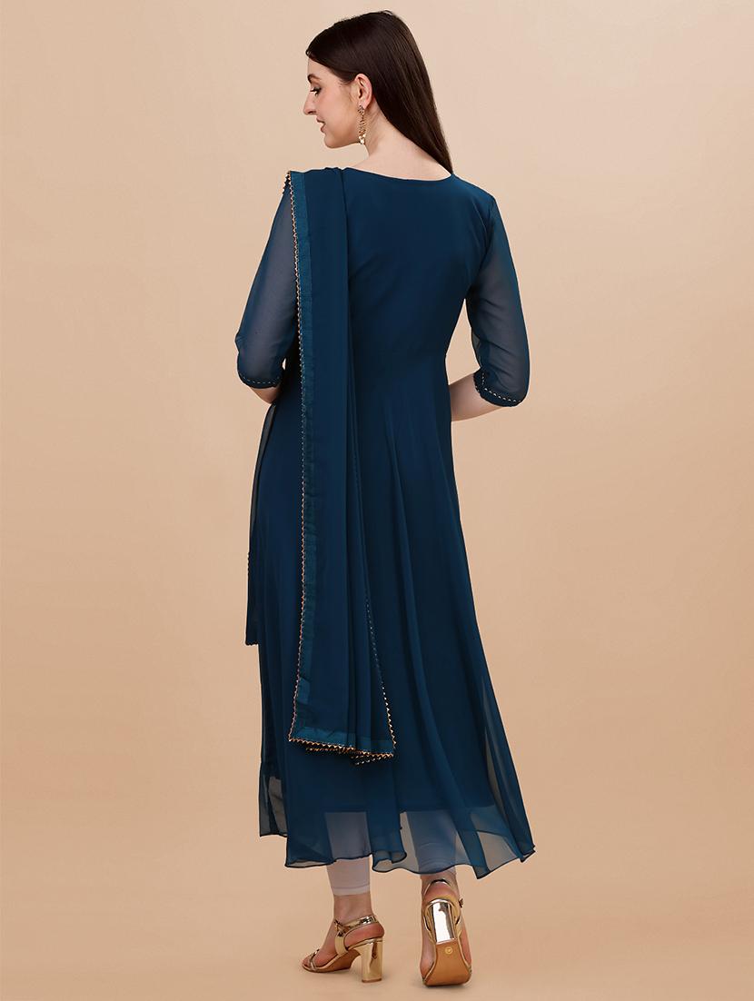 teal blue solid kurta dupatta set - 20598880 - Zoom Image - 2