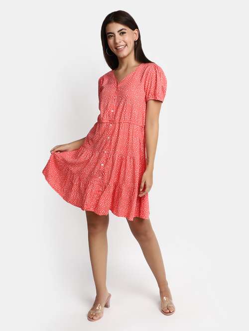 pink cotton flared tiered dress - 20600129 - Very Small Image - 1