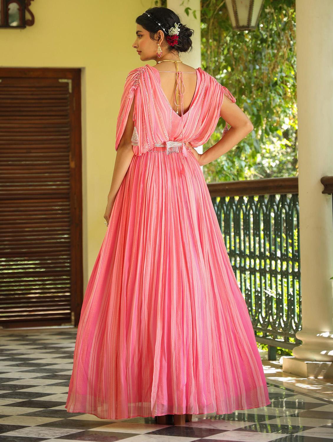 pink striped flared ethnic dress - 20605222 - Zoom Image - 2