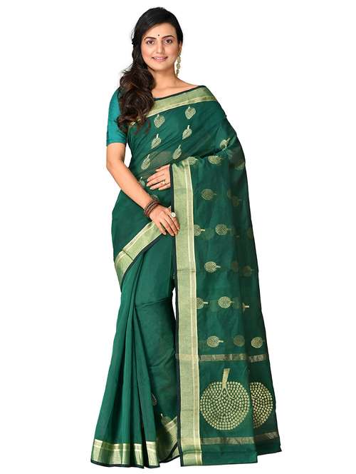women's self design bottle green colored saree with blouse - 20614168 - Very Small Image - 1