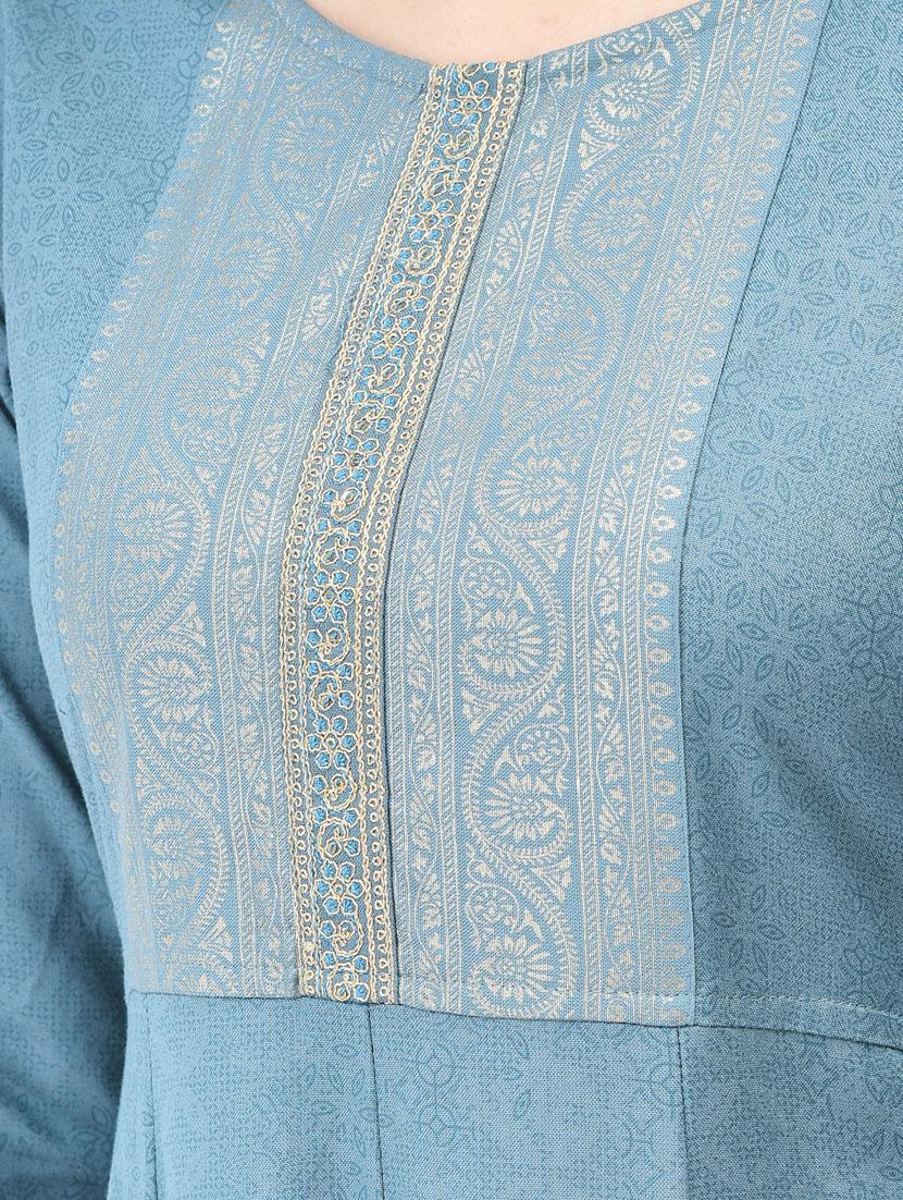 blue three quarter sleeve flared kurta - 20683374 - Standard Image - 5