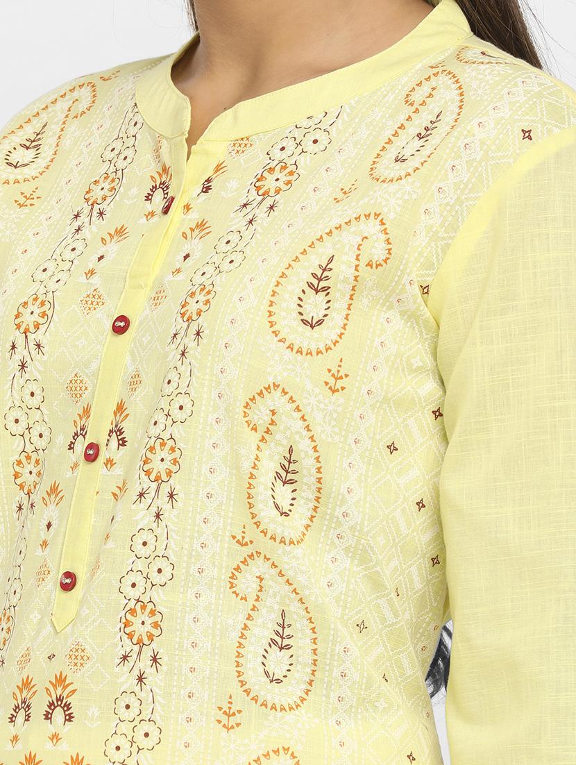 yellow three quarter sleeve straight kurta - 20685987 - Zoom Image - 5