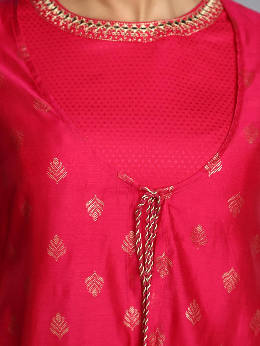 fuchsia three quarter sleeve layered kurta - 20686044 - Standard Image - 5