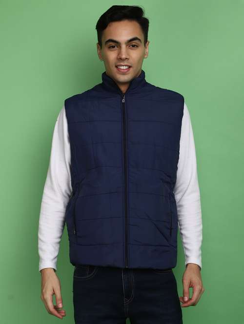 solid blue sleeveless casual jacket - 20686261 - Very Small Image - 1