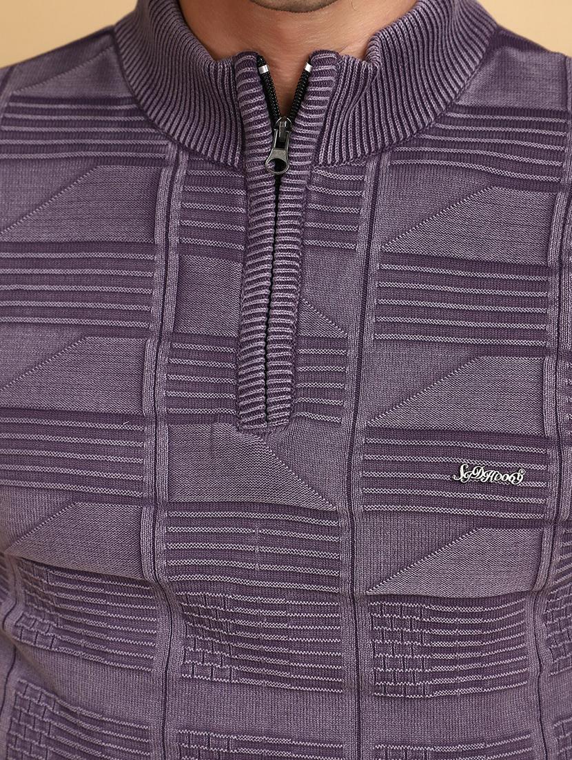 purple self design zip detailed pullover - 20686862 - Zoom Image - 5