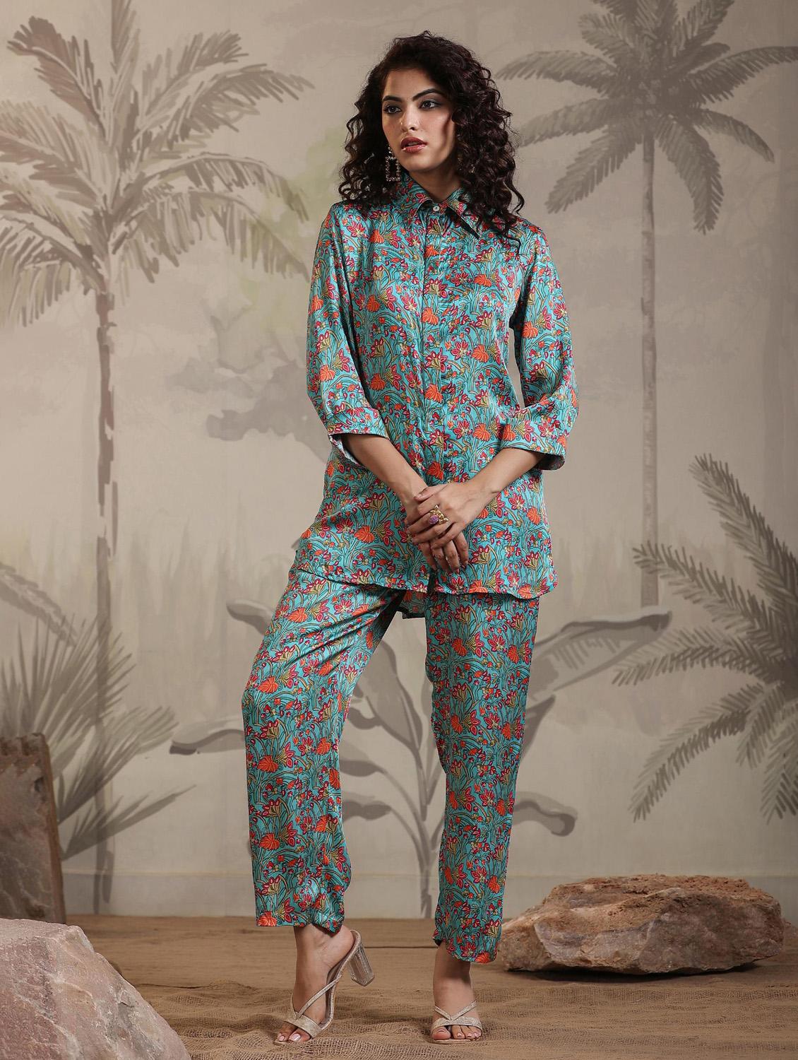 women blue floral printed co-ord sets - 20727273 - Standard Image - 2