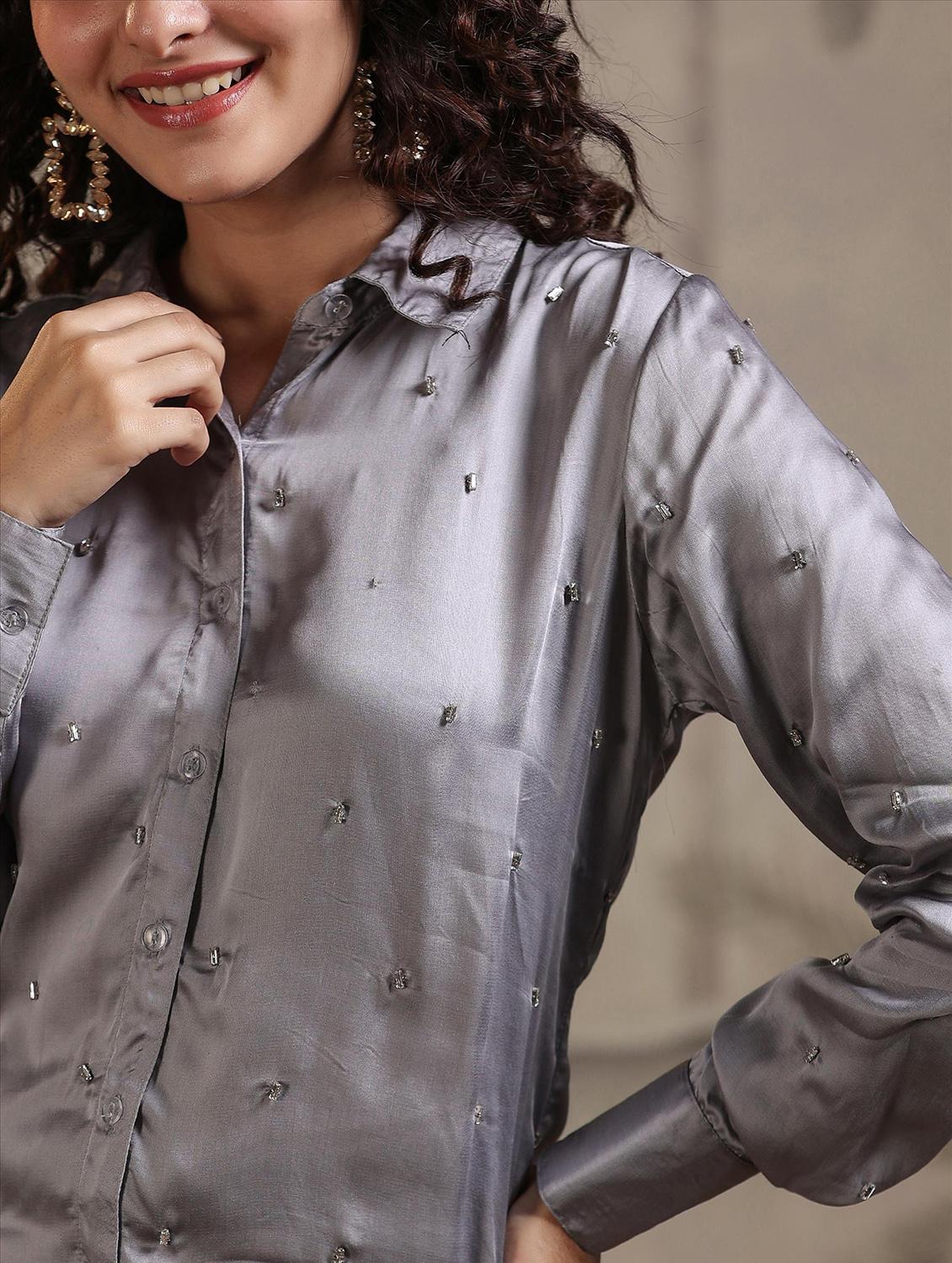 grey embroidered print co-ord set - 20727280 - Zoom Image - 8
