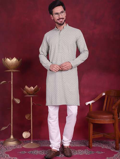 men mandarin neck kurta churidar ethnic wear set - 20733144 - Very Small Image - 1