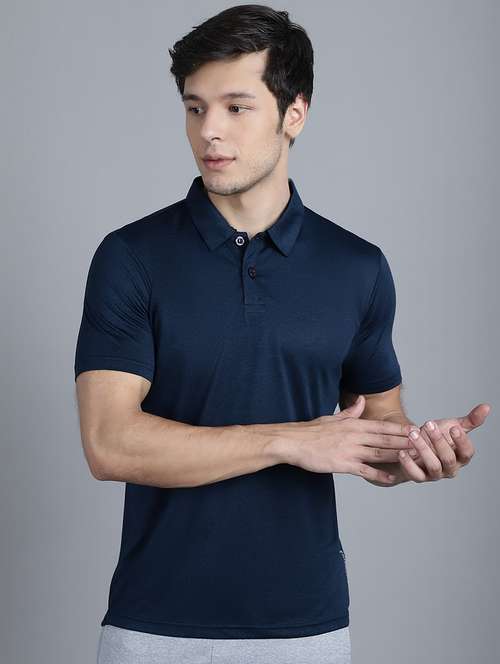 men blue solids polo neck t-shirt - 20757318 - Very Small Image - 1