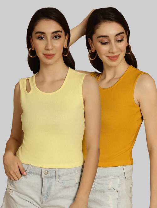 pack of 2 multi colored sleeveless crop top - 20764360 - Very Small Image - 1