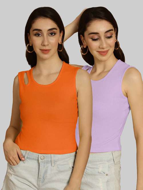 pack of 2 solid multi colored sleeveless top - 20764564 - Very Small Image - 1