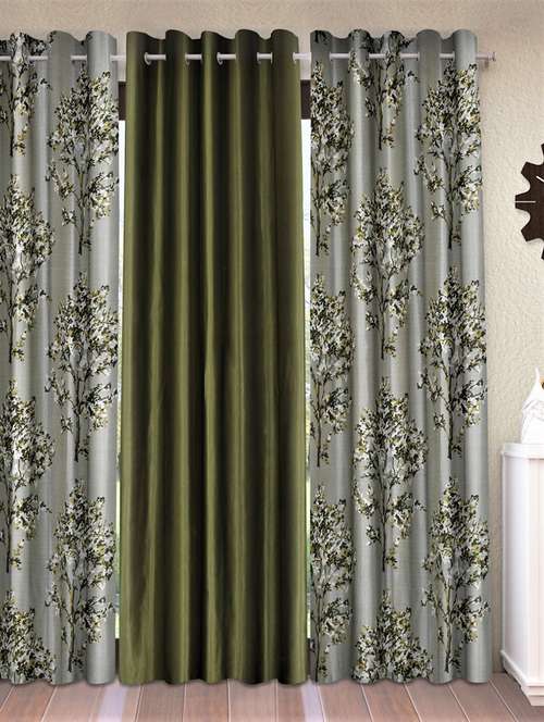 fashion string 3 pieces floral blossoms eyelet polyester window curtains - 5 feet, green - 20766914 - Very Small Image - 1