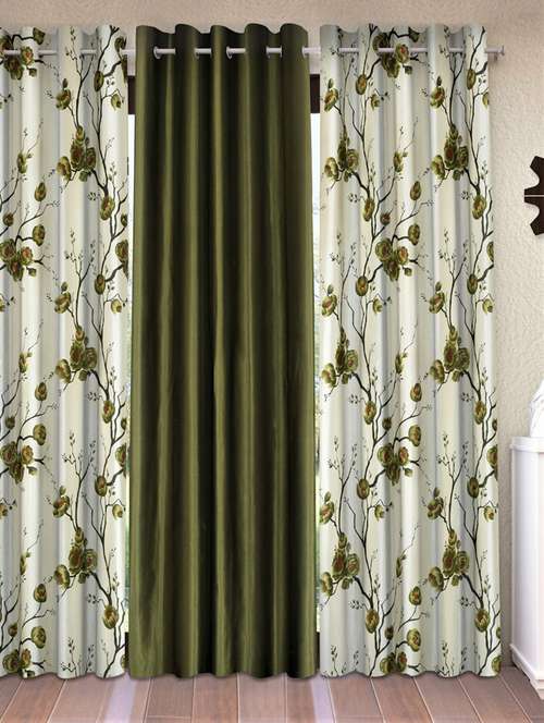 fashion string 3 piece 3d tulips eyelet polyester door curtains - 7 feet, green - 20766927 - Very Small Image - 1