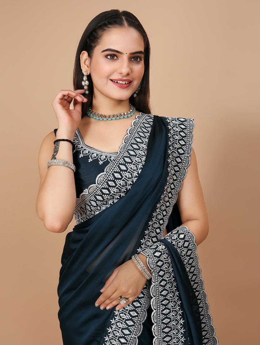 teal silk bordered saree with blouse - 20819353 - Zoom Image - 2