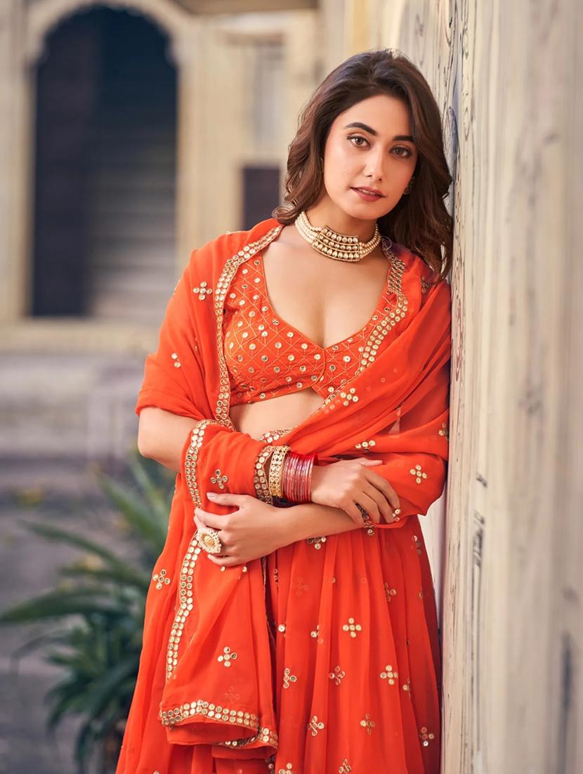 women orange semi-stitched lehenga choli with dupatta - 20822394 - Zoom Image - 5