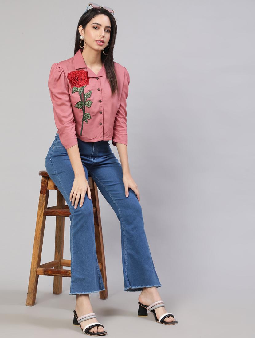 mauve rayon embroidered shirt - 20838172 - Standard Image - 3