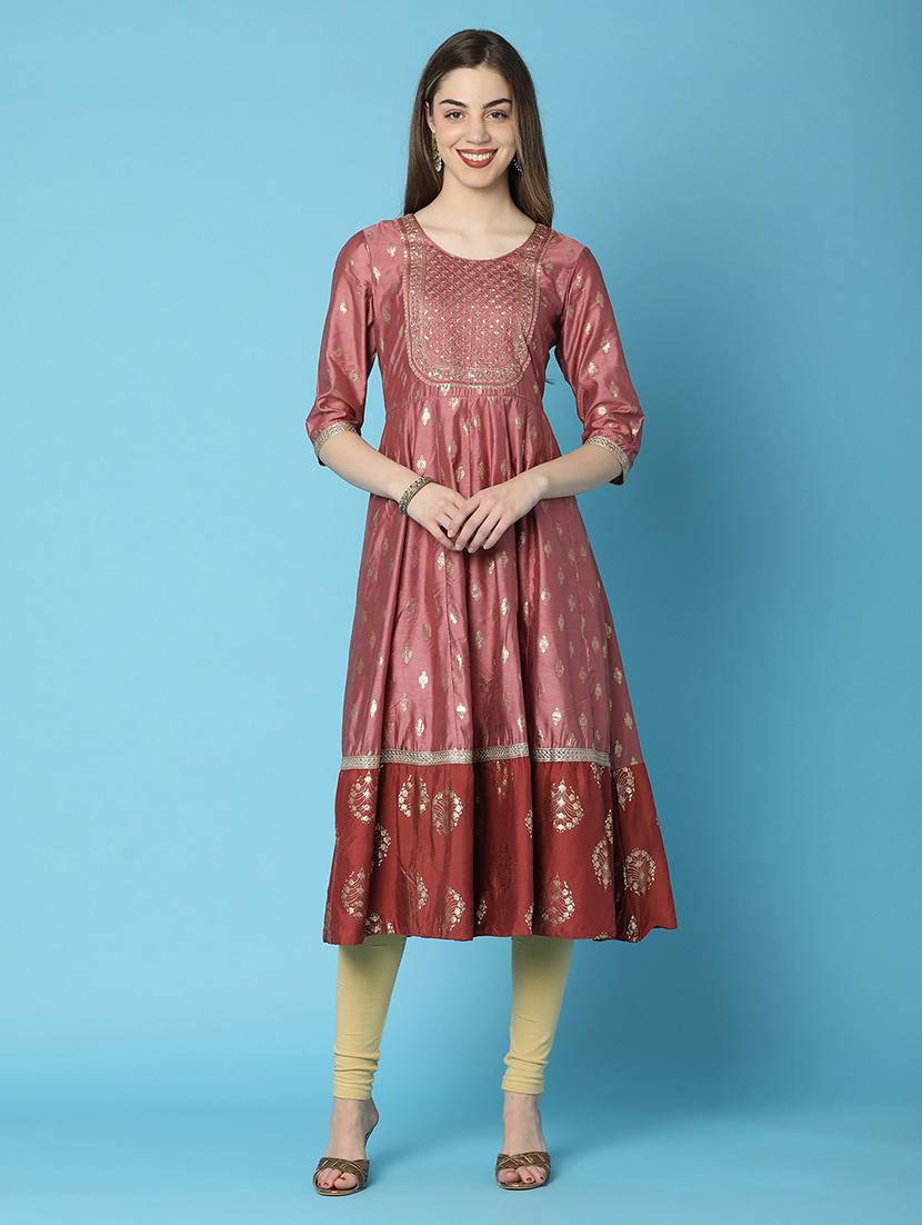 women rust round neck anarkali kurta - 20846447 - Standard Image - 2