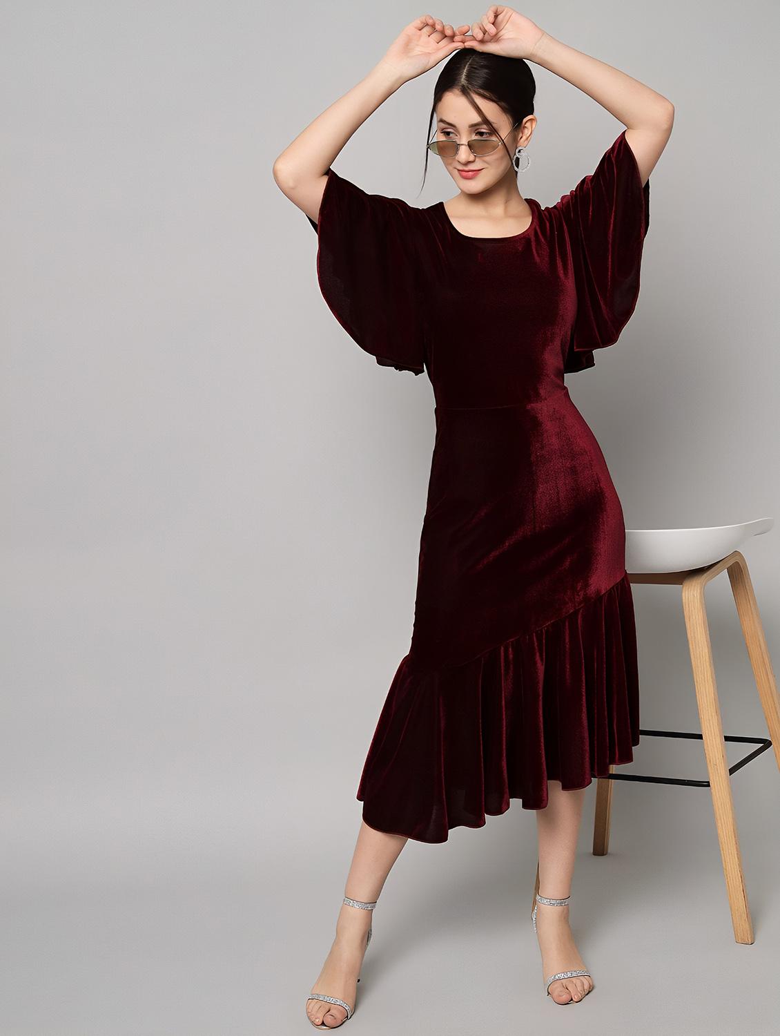 women maroon solid a-line dress - 20848822 - Standard Image - 3
