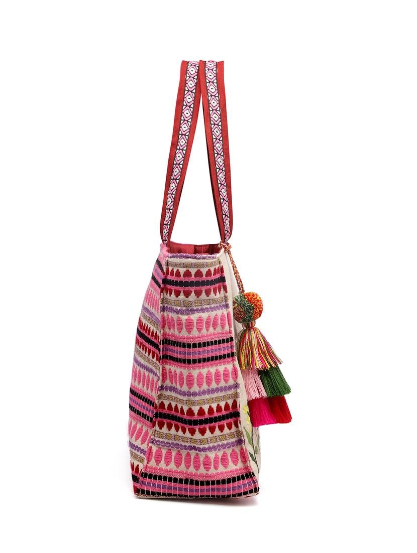 beige embroidered cotton tote bag - 20850254 - Standard Image - 5
