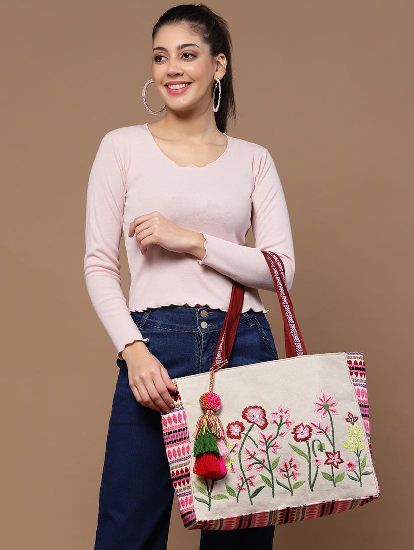 beige embroidered cotton tote bag - 20850254 - Zoom Image - 7