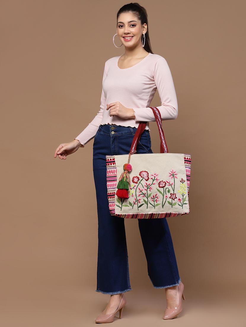 beige embroidered cotton tote bag - 20850254 - Standard Image - 8