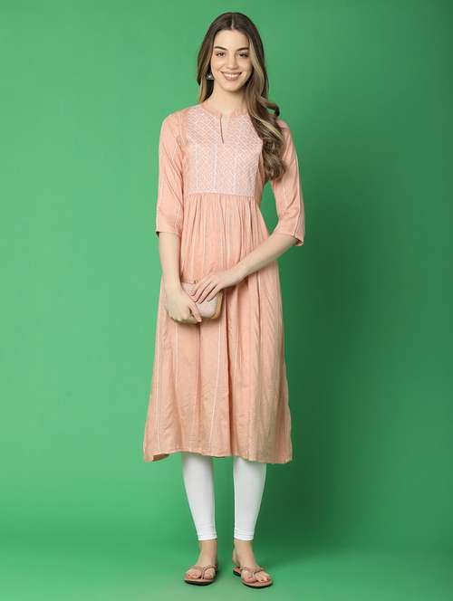 women peach printed embroidered detailed kurta - 20852243 - Very Small Image - 1