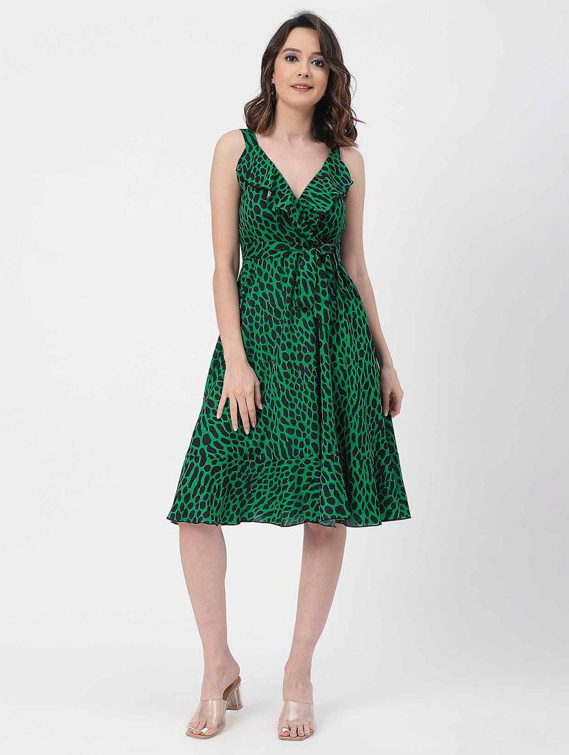 women green animal printed fit & flare dress - 20852394 - Standard Image - 3