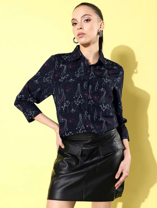 navy blue printed regular shirt - 20853087 - Very Small Image - 1