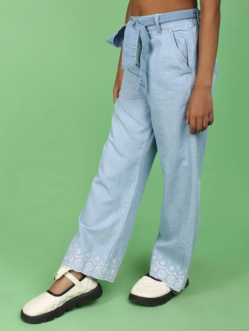 girls light blue detailed casual trouser - 20862815 - Standard Image - 2
