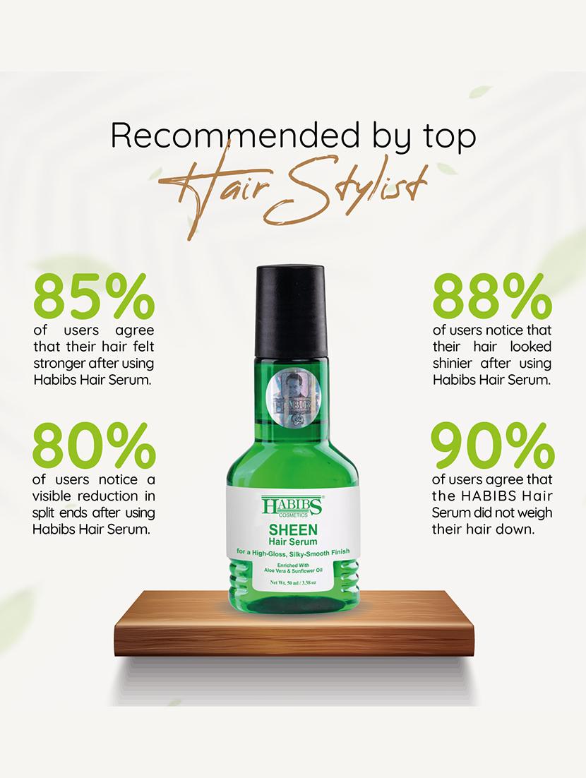 habibs sheen hair serum for smooth anti-frizz high-gloss, silky-smooth finish enriched with aloe vera & sunflower oil 50 ml - 20866176 - Zoom Image - 3