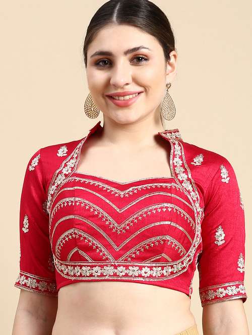 women red embroidered stitched blouse - 20881780 - Very Small Image - 1