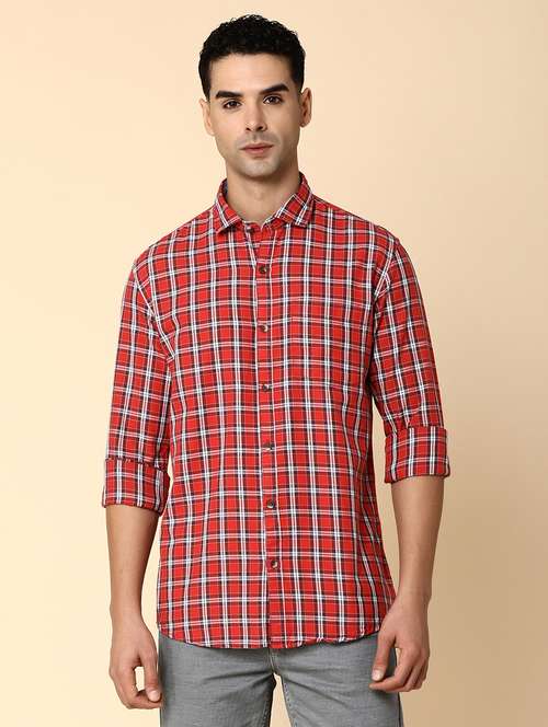 red checked printed cotton casual shirt - 20890745 - Very Small Image - 1