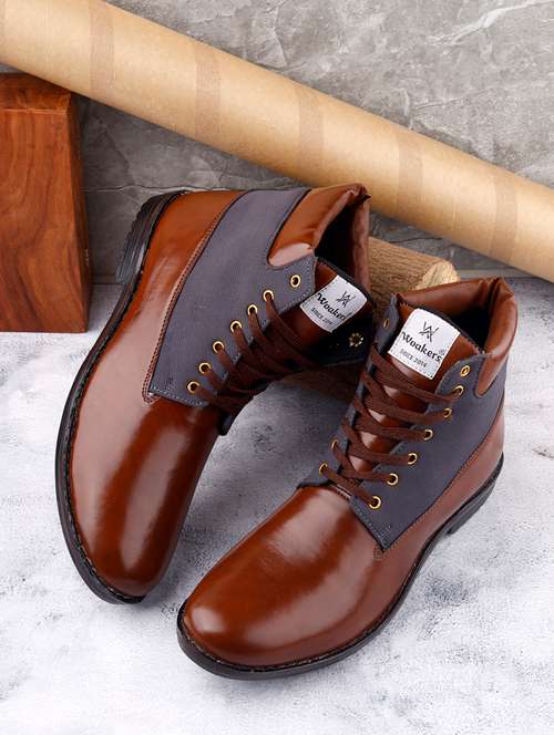 brown color block lace up boot - 20893565 - Very Small Image - 1