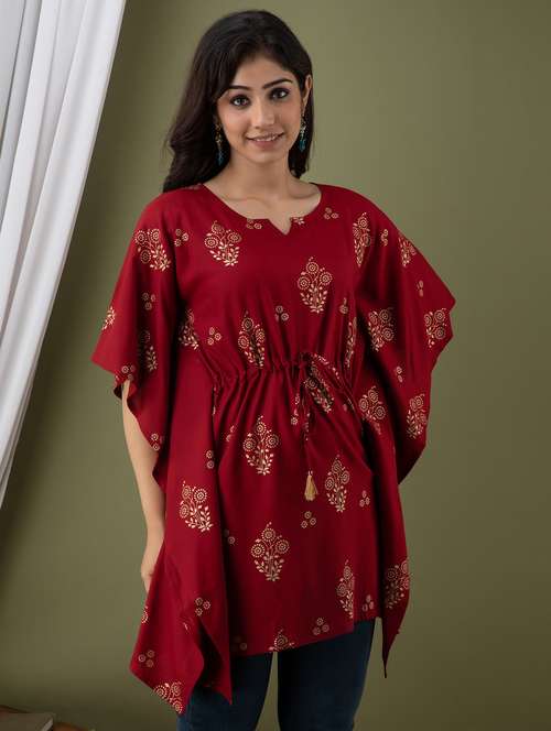 women maroon notch neck kaftan tunic - 20893663 - Very Small Image - 1