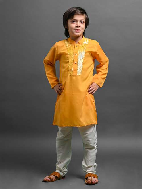 boys embroidered silk kurta pyjama set - 20943507 - Very Small Image - 1