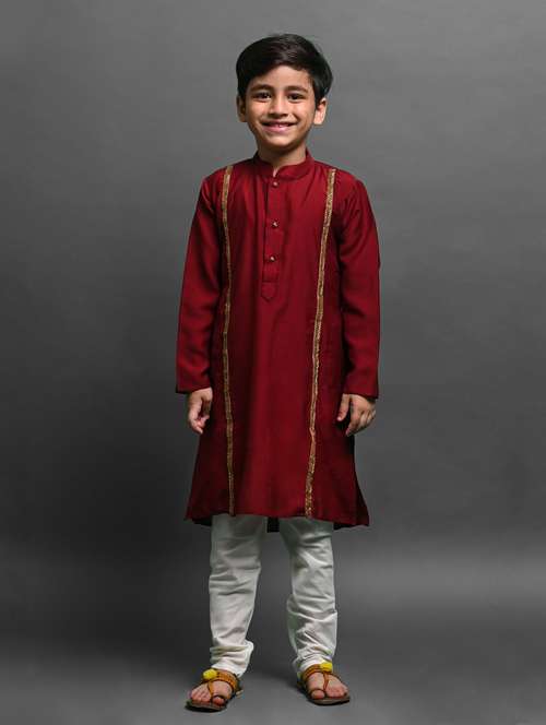 boys embroidered long sleeve kurta bottom set - 20943625 - Very Small Image - 1