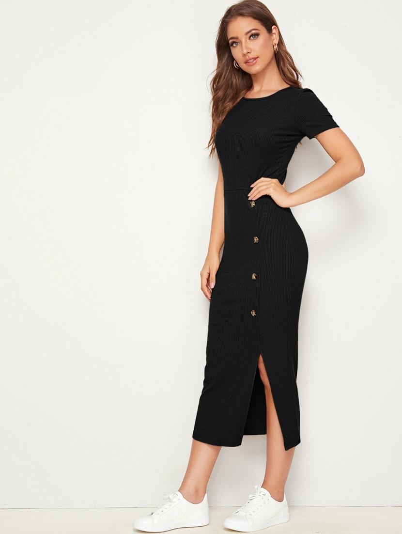 women round neck solid bodycon dress - 20946437 - Standard Image - 2
