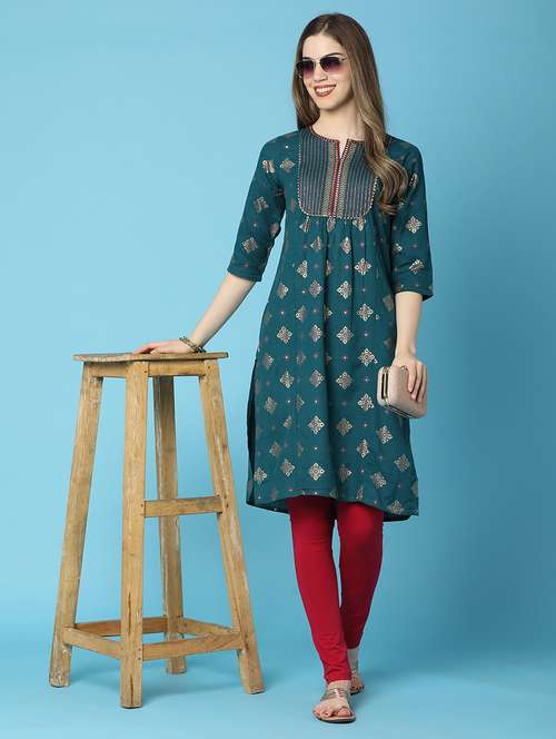 women three quarter sleeve a-line kurta - 20946552 - Very Small Image - 1