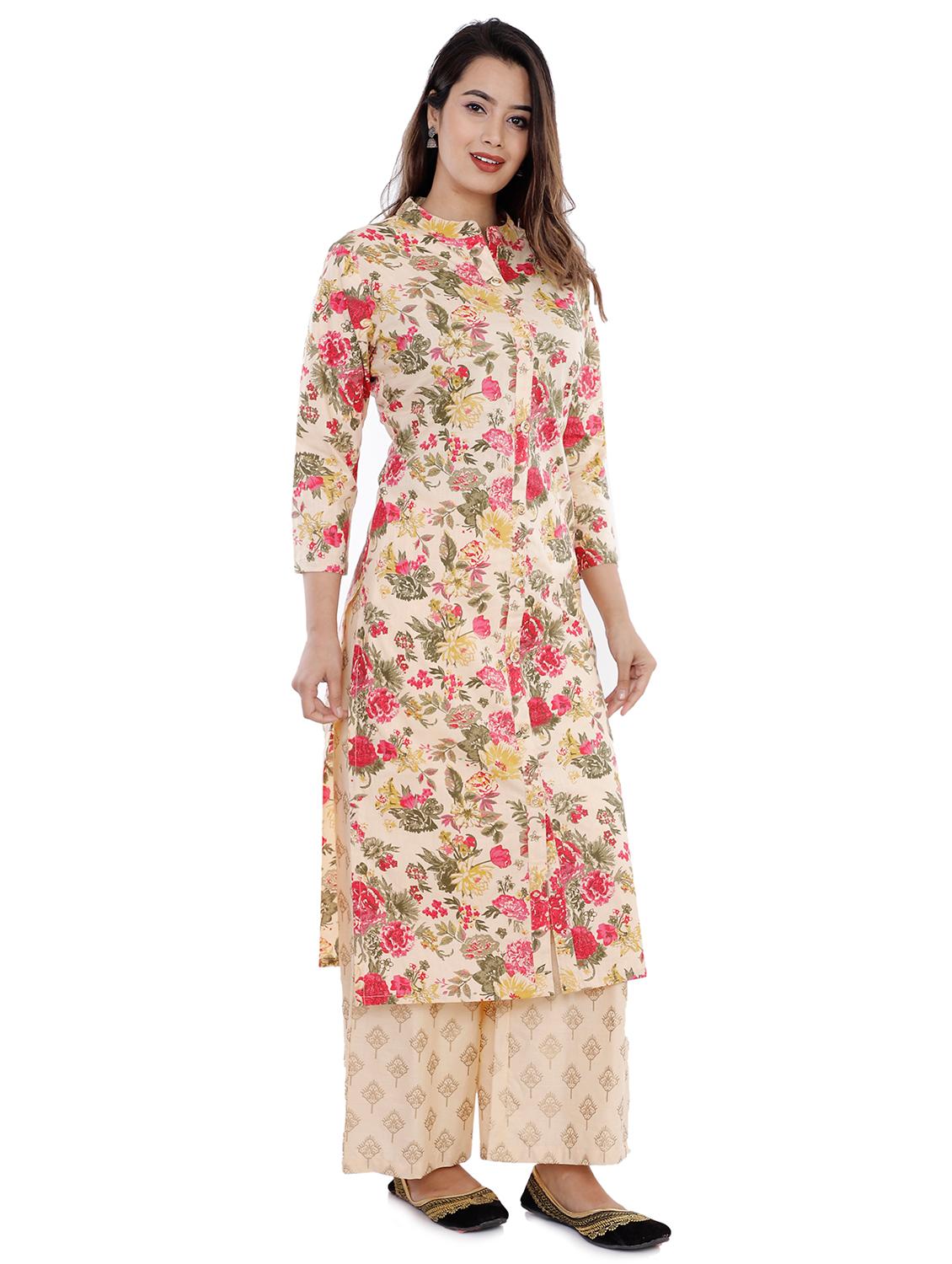 women floral print cotton straight kurta - 20948138 - Standard Image - 2