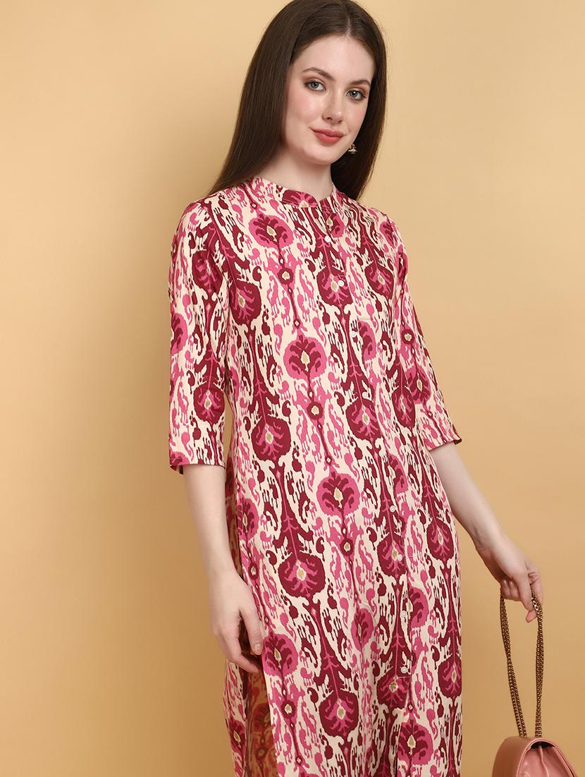 women pink mandarin neck straight kurta - 20948650 - Zoom Image - 3