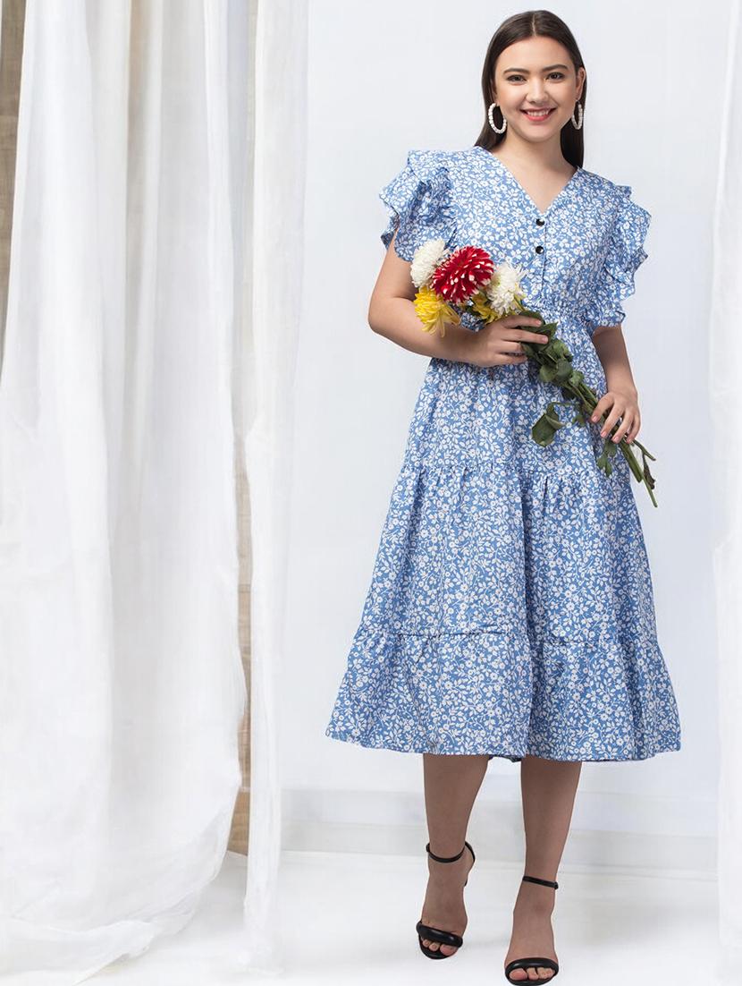 women v-neck floral printed tiered dress - 20952091 - Zoom Image - 4