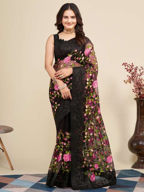women embroidered net saree with blouse - 20960490 - Very Small Image - 1